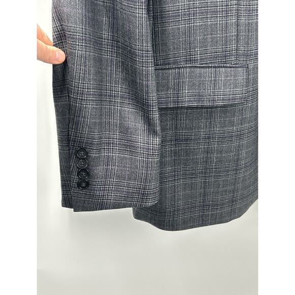 Tasso Elba Grey Purple Plaid Wool Blazer Sport Coat Jacket 46L 46 Long - Picture 2 of 9